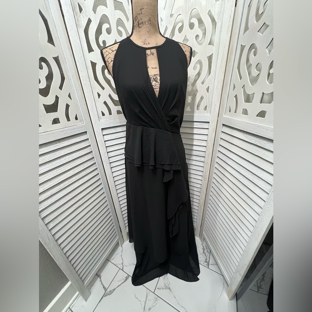 BEBE Black Tiered Halter Neck Chiffon Maxi Dress